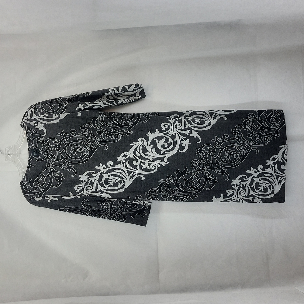 BLACK SAKS FIFTH AVE Black White Foral Long Sheath Midi Dress